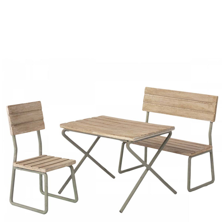 Maileg Gartenset 11-1113-00 Tisch, Stühle &amp; Bank für Hasen, Teddys und Rehe