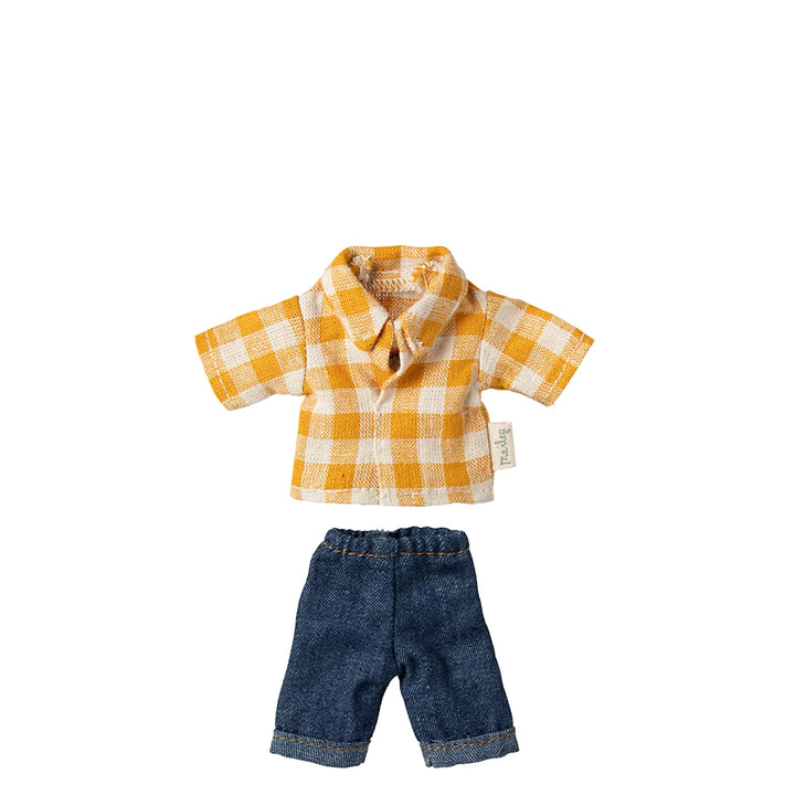 Maileg Gelb kariertes Hemd Hose Jeans Papa Maus 17-5307-00