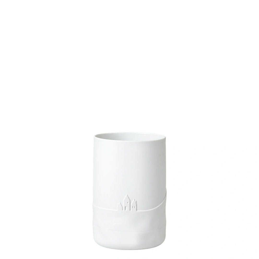 Räder Schneetag Vase Hundeschlitten 0092546 – Rückansicht mit Häusern und Schneelandschaft im Relief